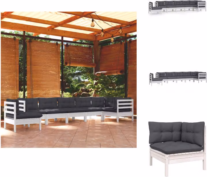 vidaXL set salotto da giardino 8 pezzi con cuscini in legno di pino massiccio bianco - Set di mobili da giardino