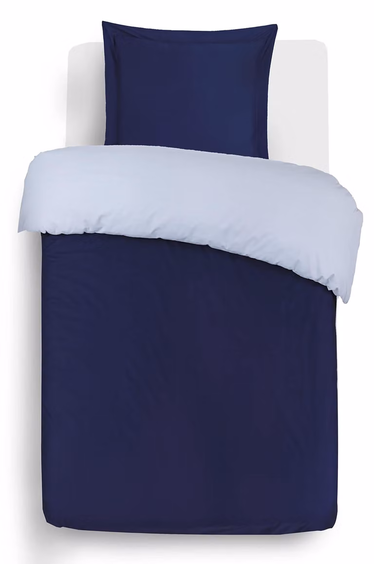 Set di lenzuola con copripiumino a due facce, colore blu navy/grigio, dimensioni 140 x 200 cm
