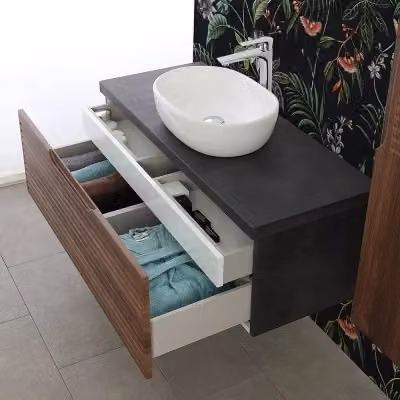 Mobile bagno sospeso Ravello noce canaletto con lavabo in ceramica bianca L: 90 cm – 2