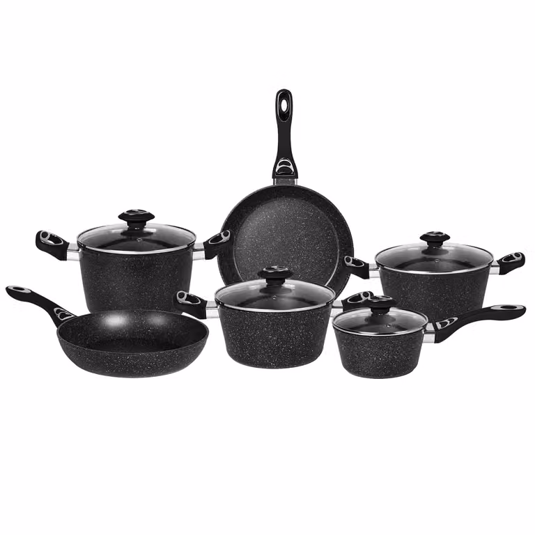 GUSTO CASA Set di Pentole CookStone 10 Pezzi in Alluminio Pressofuso con Effetto Pietra e Rivestimento Antiaderente, Compatibile con Induzione