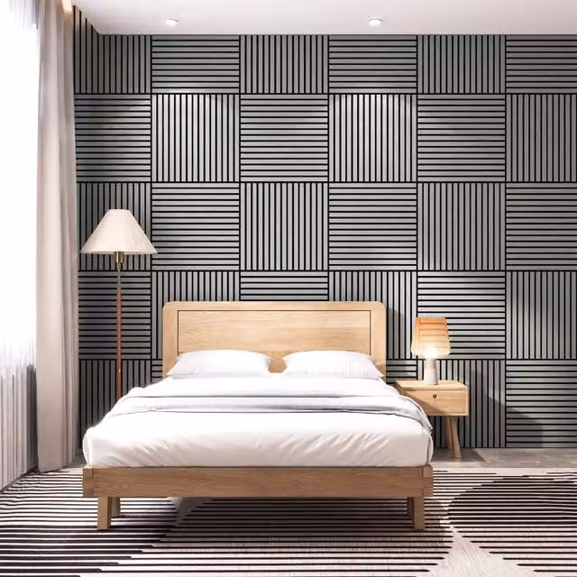 Set di 12 pannelli murali 3D fonoassorbenti NEU.HOLZ con listelli dritti effetto legno, colore grigio, copertura 4,32 m², L/P/H: 60 x 60 x 60 cm