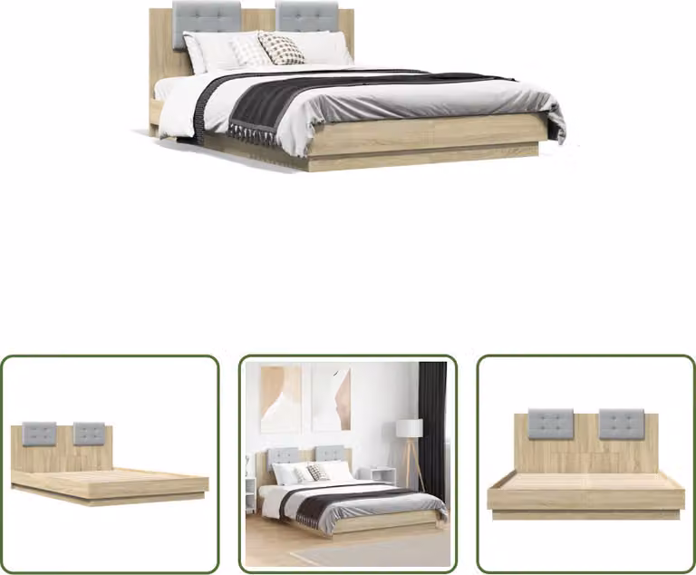 The Living Store Giroletto con testiera in rovere Sonoma 120x200 cm Materiale a base di legno