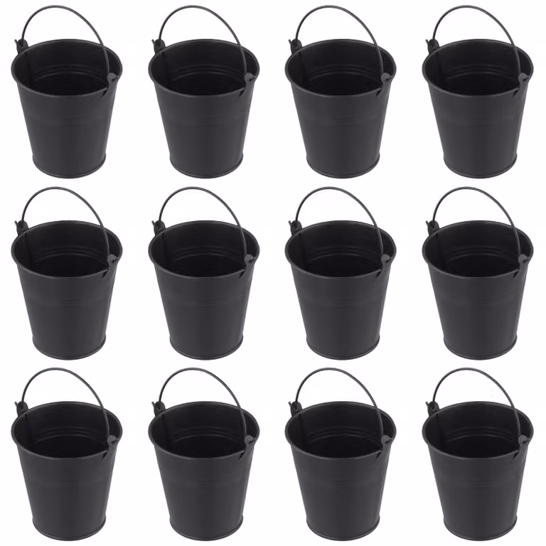 Omgoods - Set di 12 piccoli secchielli in metallo con manico, ideali per la decorazione
