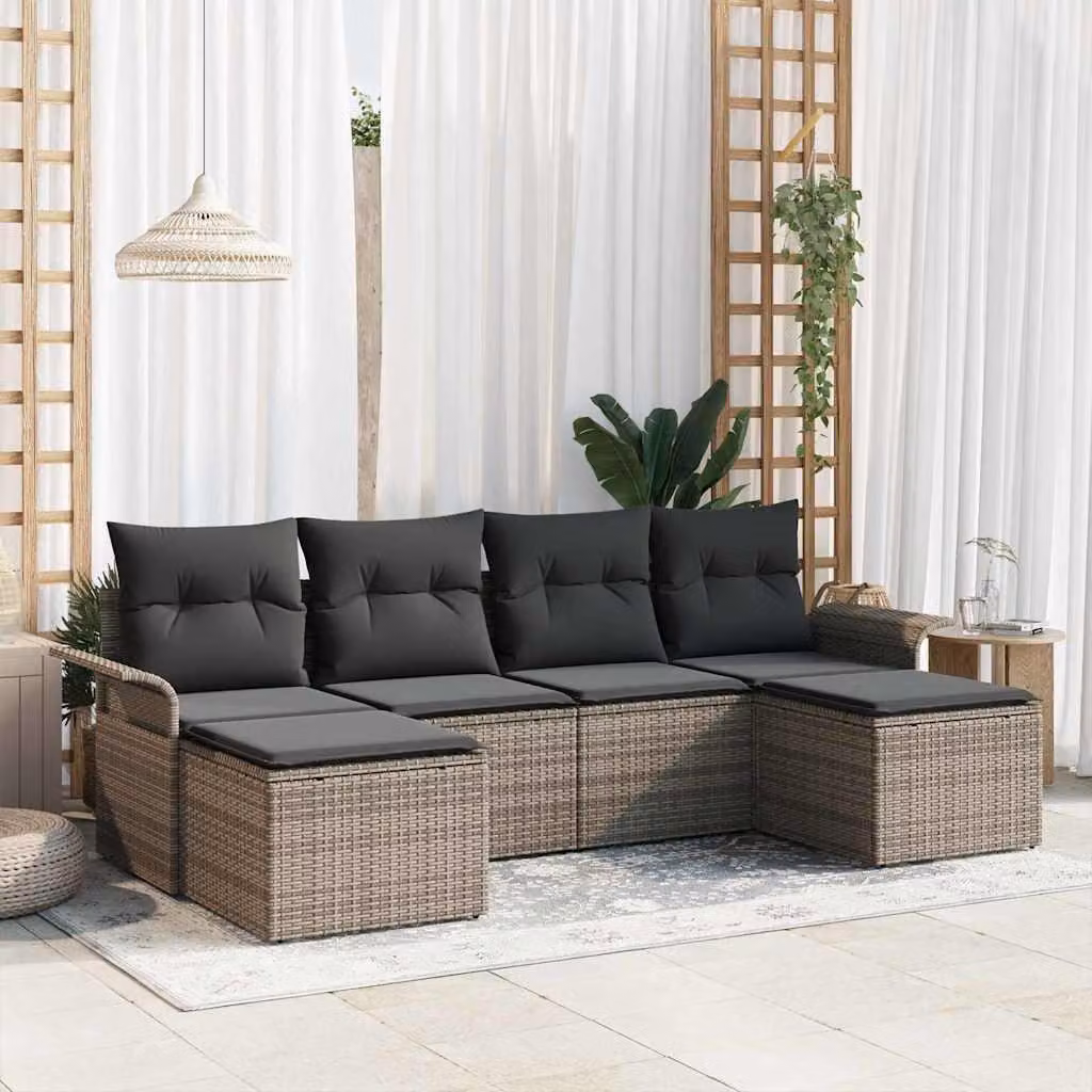 Maison Exclusive - Set Divano da Giardino 6 pcs Grigio polyrattan
