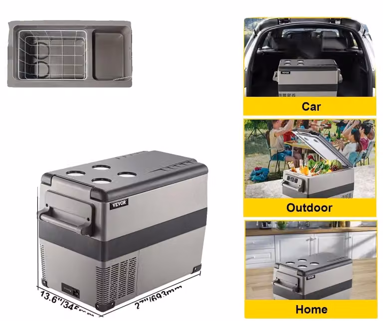 Compressore portatile per raffreddamento, capacità 40 litri, compatibile con 12/24V, dimensioni 45 litri