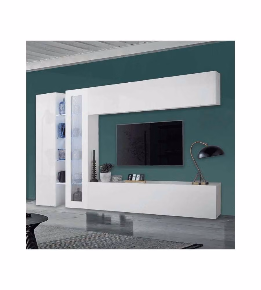 Web Furniture Parete Attrezzata Soggiorno Bianca Lucida 280x30x180 cm