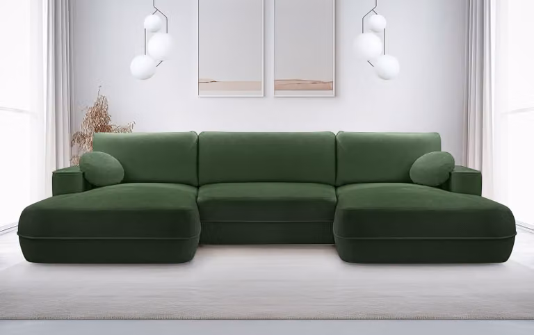 AX LIVING Divano ad angolo con funzione letto verde Peoni 364 cm di larghezza elegante