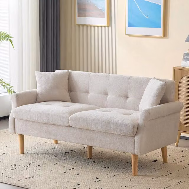 Divano 2 posti Xylo moderno in tessuto beige con cuscini inclusi