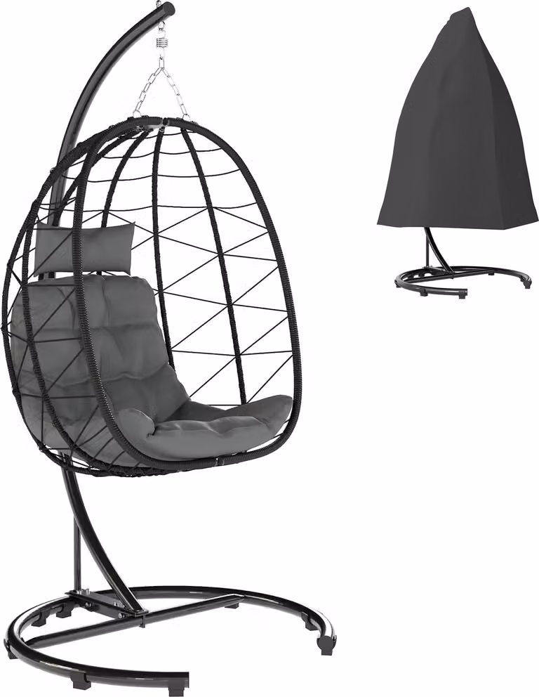 Poltrona sospesa da esterno Egg Chair, resistente alle intemperie, imbottitura inclusa, 102 cm x 102 cm x 195 cm, grigio scuro