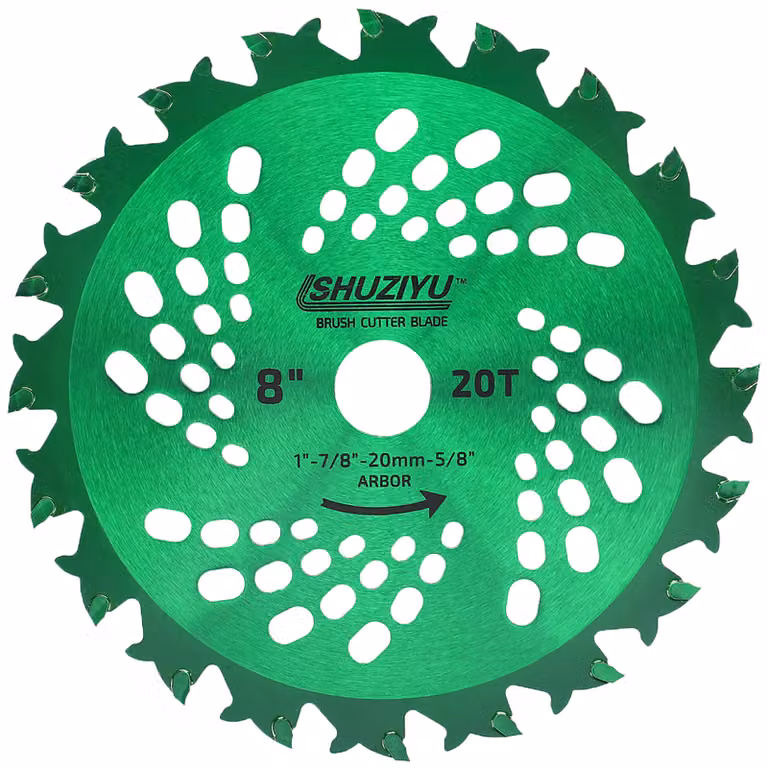 Lama per decespugliatore a punti, in metallo duro, da 200 mm, 20 denti. Albero da 25,4 mm con adattatore per lavatrice da 22,23-20-15,88 mm