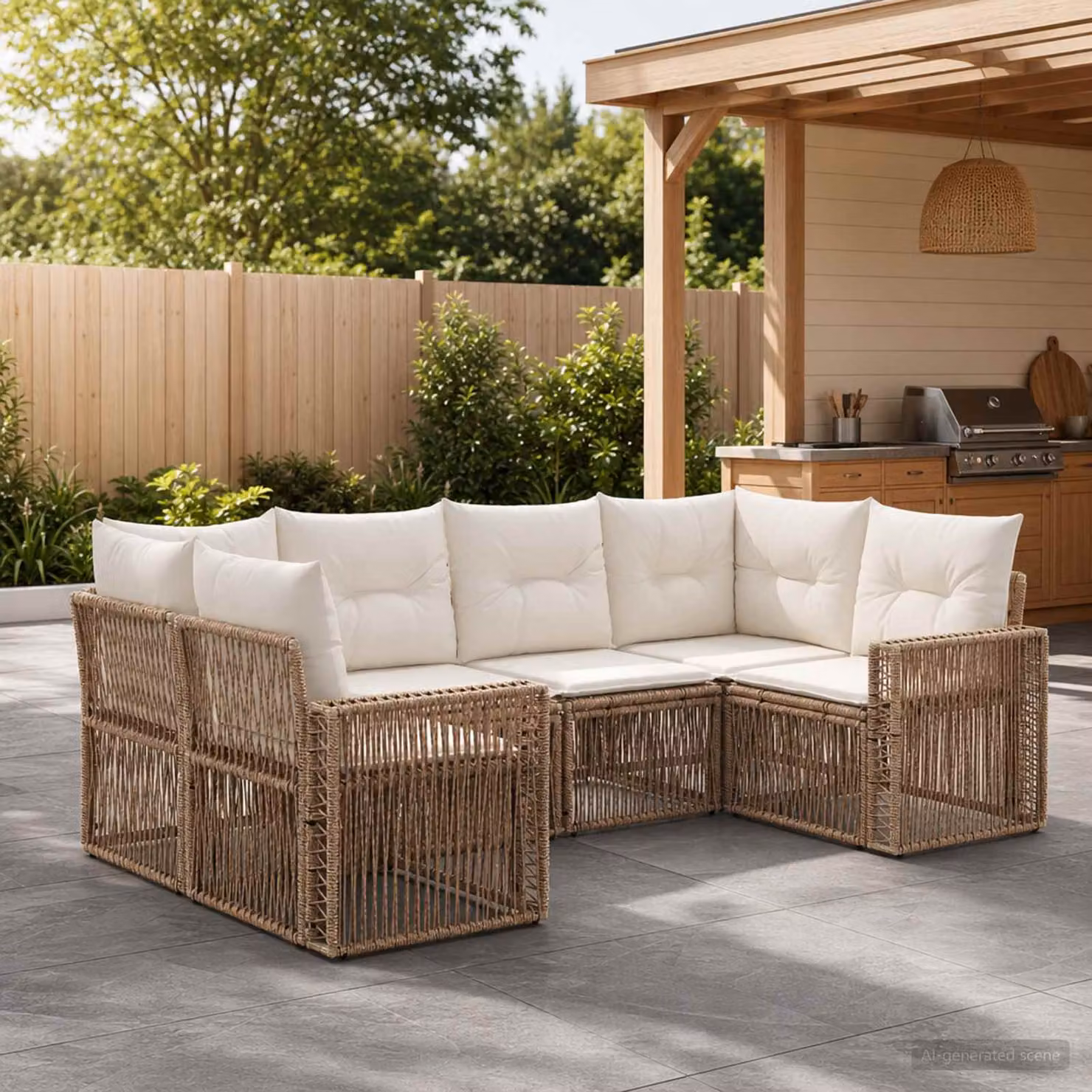 Set Divano da Giardino vidaXL 6 posti con Cuscini Beige e Bianco in Metallo e Tessuto