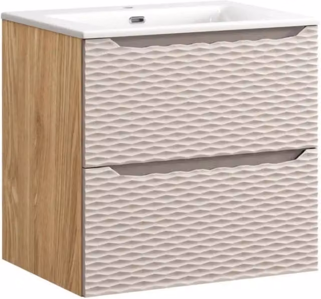 Set da bagno YOKA beige: mobile sottolavabo 60 cm + lavabo incassato