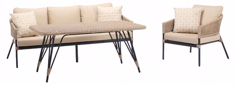 Sofagarnitur Sofa 3 Sitzer Moderner Sessel Couchtisch Beige Luxuriöse Rattan