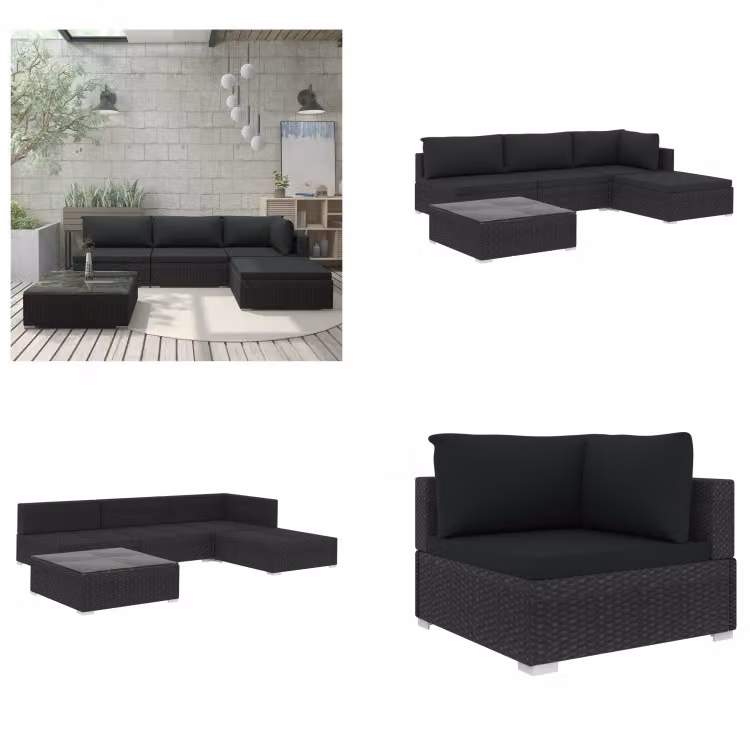 vidaXL set salotto da giardino 5 pezzi con cuscini in poly rattan nero - set salotto da giardino - set salotto da giardino - divano da giardino - divani da giardino