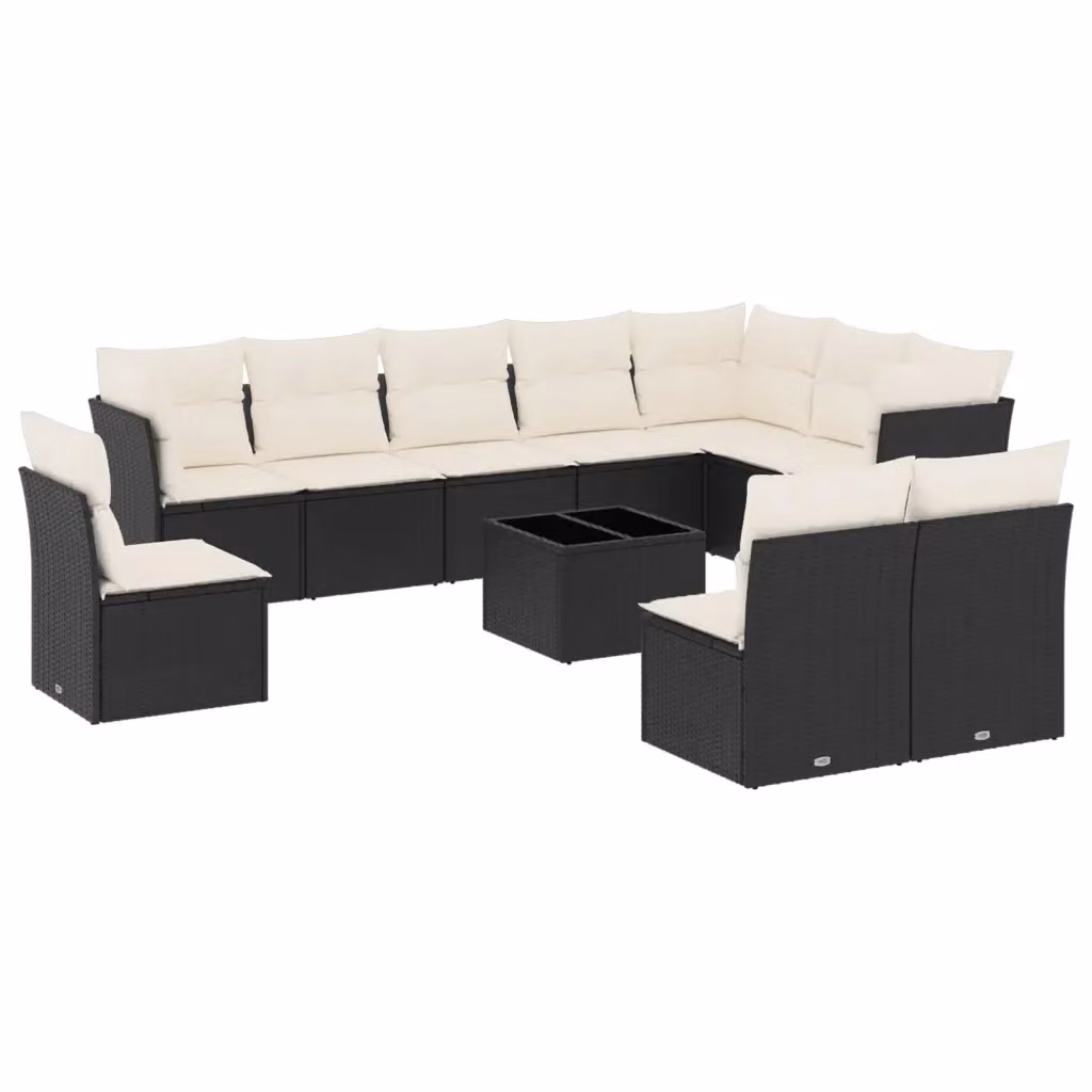 vidaXL Set Divani da Giardino 11 pz a Forma a L con Cuscini e Tavolino da Caffè Nero – 2