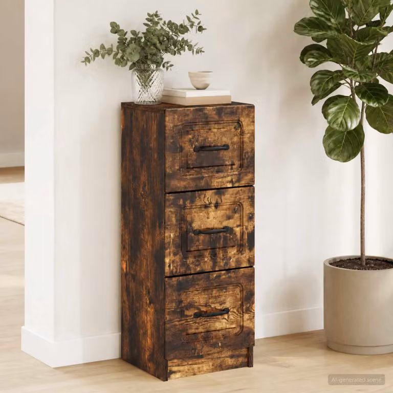 Mobile con cassetti vidaXL in rovere fumo con ruote L: 33 cm, P: 34,5 cm, H: 87 cm