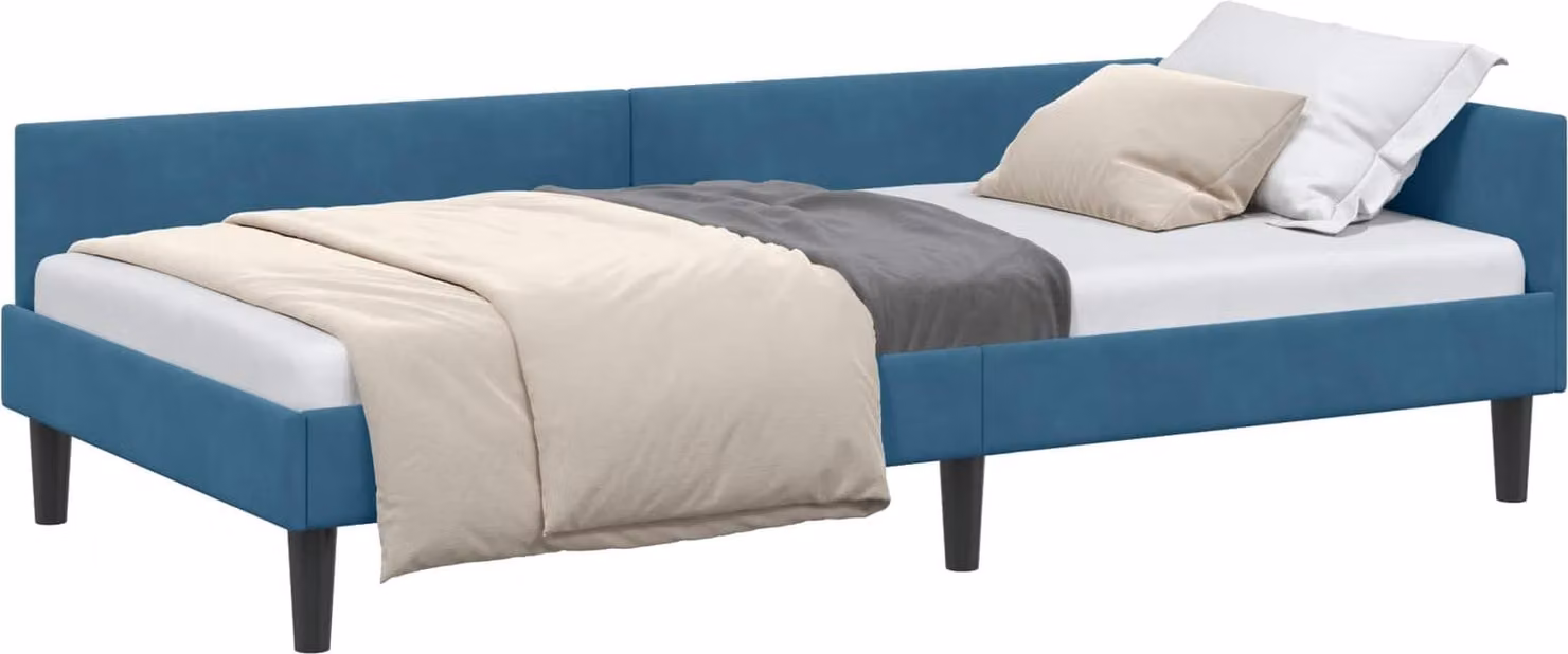 Cornice del letto ad angolo Blu 100 cm x 200 cm Velluto