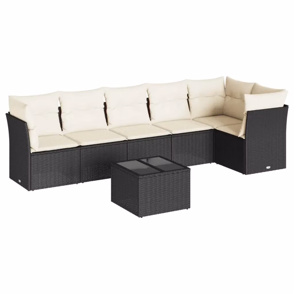 vidaXL Set Divani da Giardino a L con Cuscini 7pz in Polyrattan Nero e Tavolino in Vetro – 2