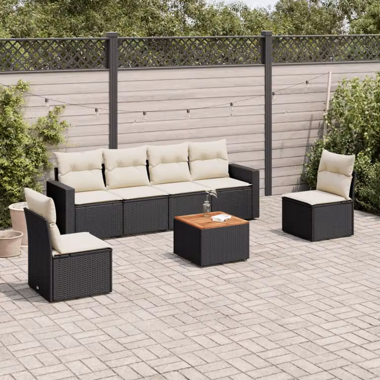 vidaXL Set Divani da Giardino in Polyrattan con Cuscini 7pz Nero
