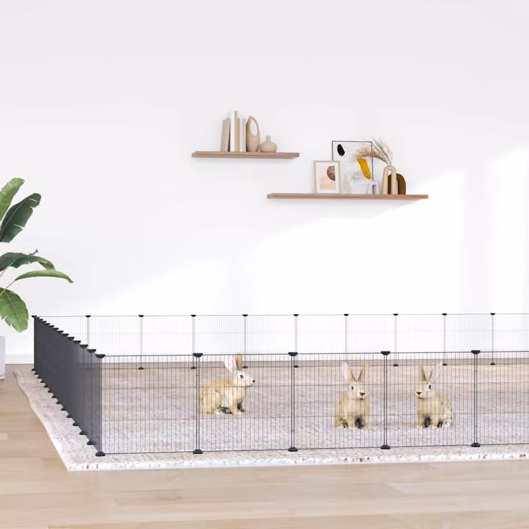 vidaXL Gabbia per Animali con 52 Pannelli e Porta, Acciaio Nero, L 455 cm x P 455 cm x H 35 cm