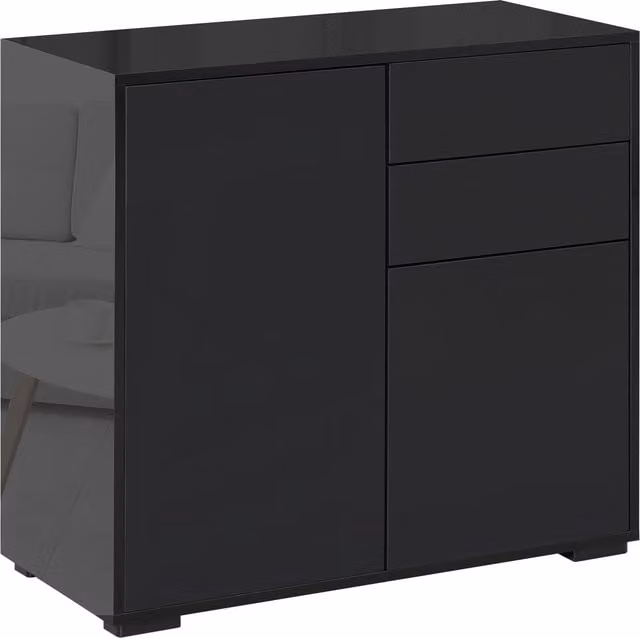 HOMCOM Armadio contenitore con 2 cassetti, 2 ante, con sistema di sicurezza anti-ribaltamento, per soggiorno, camera da letto, 79 x 36 x 74 cm, Nero