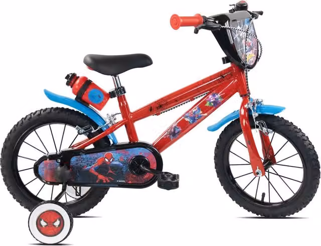 Bicicletta per bambini Marvel Spiderman 14 pollici con freni caliper e stabilizzatori in acciaio Hi-Ten colore rosso – 1