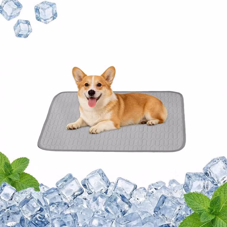 Tappetino refrigerante per cani e gatti, auto-raffreddante, in tessuto effetto ghiaccio, pieghevole, 50x40 cm, colore grigio