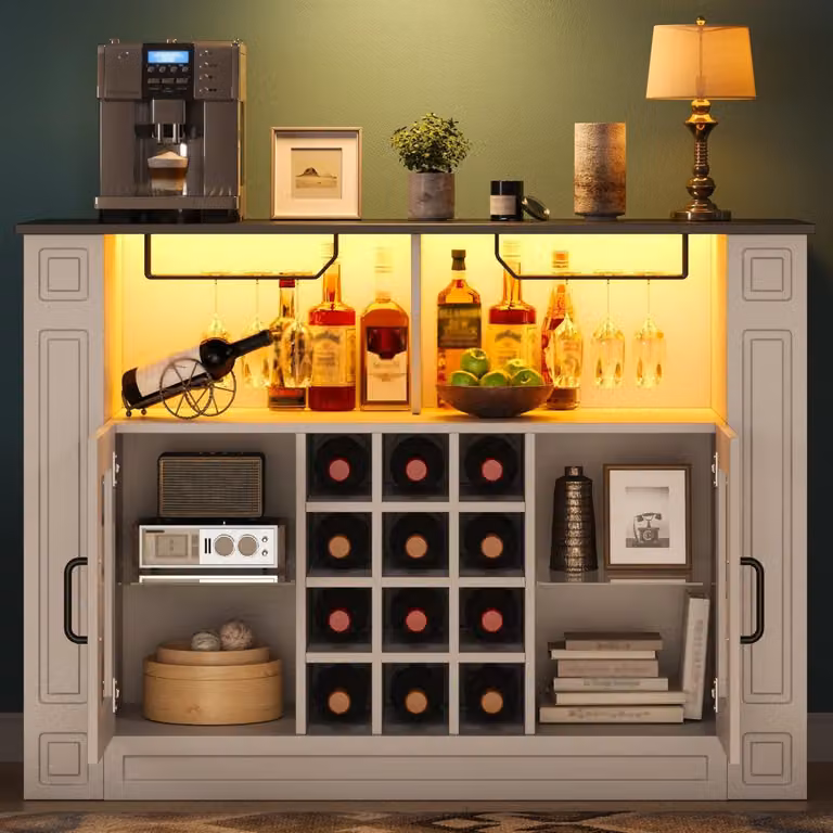 Armadio per vini con illuminazione a LED, modello "Kaffeebarschrank", colore bianco, dimensioni 120 x 35 x 84 cm