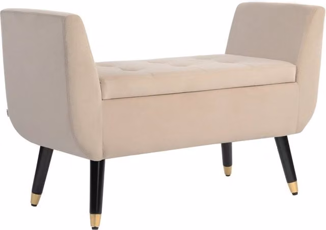 Divano imbottito Minimal con contenitore e braccioli in velluto beige L: 107 cm, P: 42 cm, H: 65 cm – 1