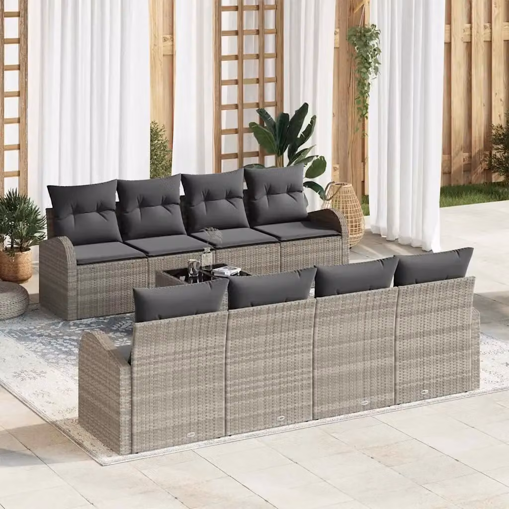 Set Divano da Giardino vidaXL 9 Pezzi a Forma di U Grigio con Tavolino e Cuscini per 8 Persone – 1