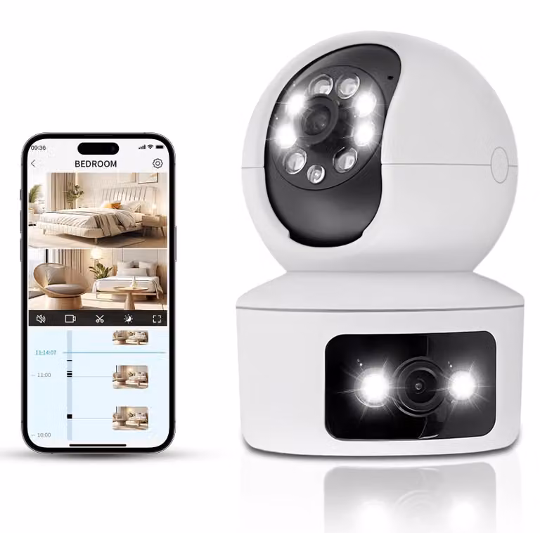 Telecamera di sicurezza Xuzimaoyi con lampadina, videocamera di sicurezza, 2,4 GHz, Wi-Fi, doppia lente