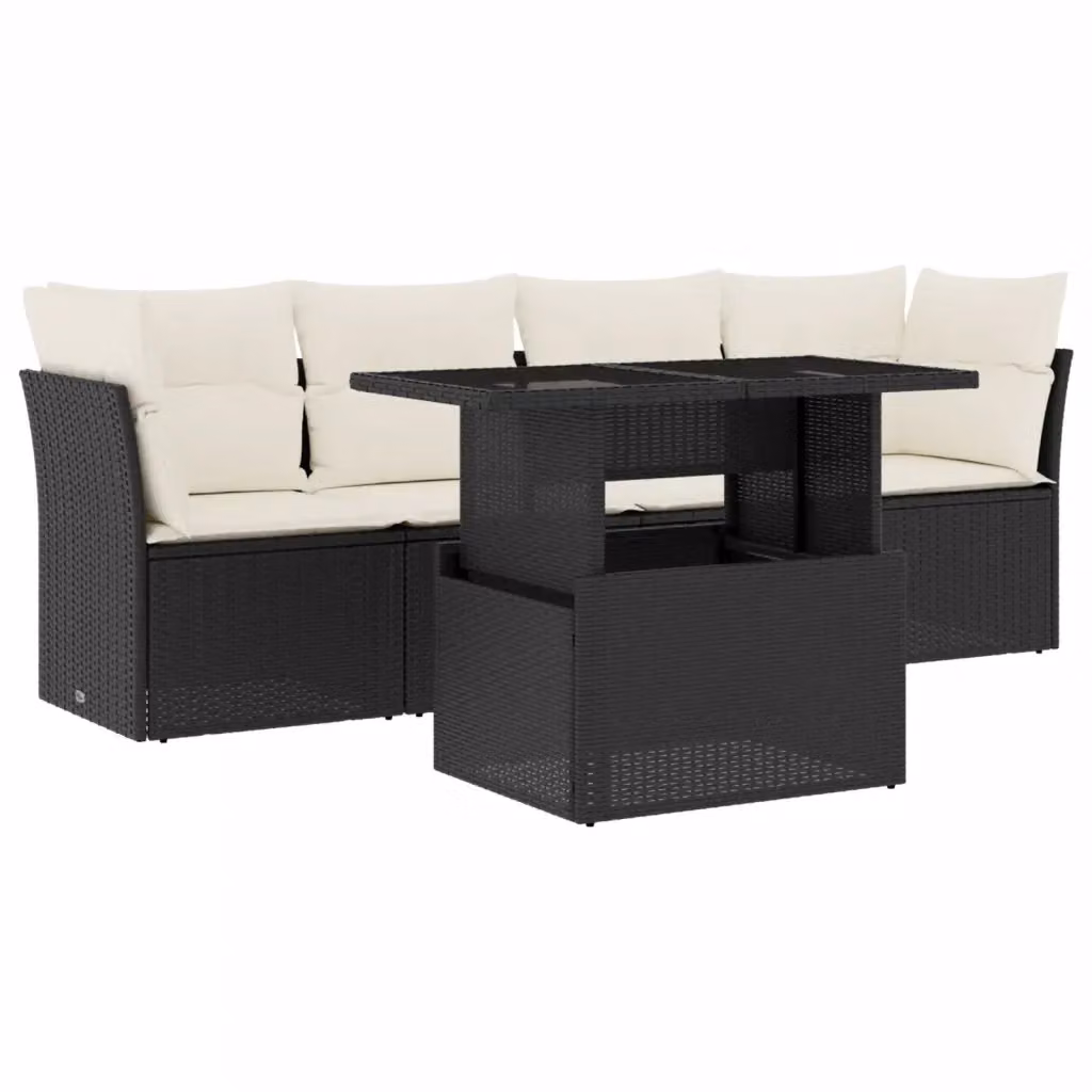 Set da giardino moderno vidaXL composto da divano a 2 posti, elemento angolare, tavolino da caffè e cuscini con coperture rimovibili in bianco e nero – 2