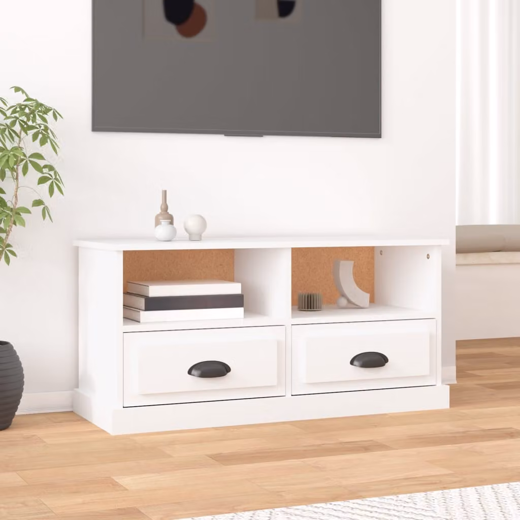 vidaXL Mobile Porta TV Bianco in Legno Multistrato L: 93 cm, P: 35,5 cm, H: 45 cm
