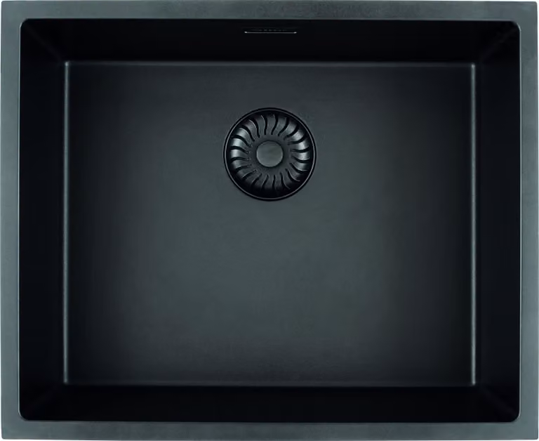 Lavello quadrato Caressi Black Line per installazione in appoggio e sottotop CAGRPP50BK-TU, lavello da cucina nero 55 x 45 cm