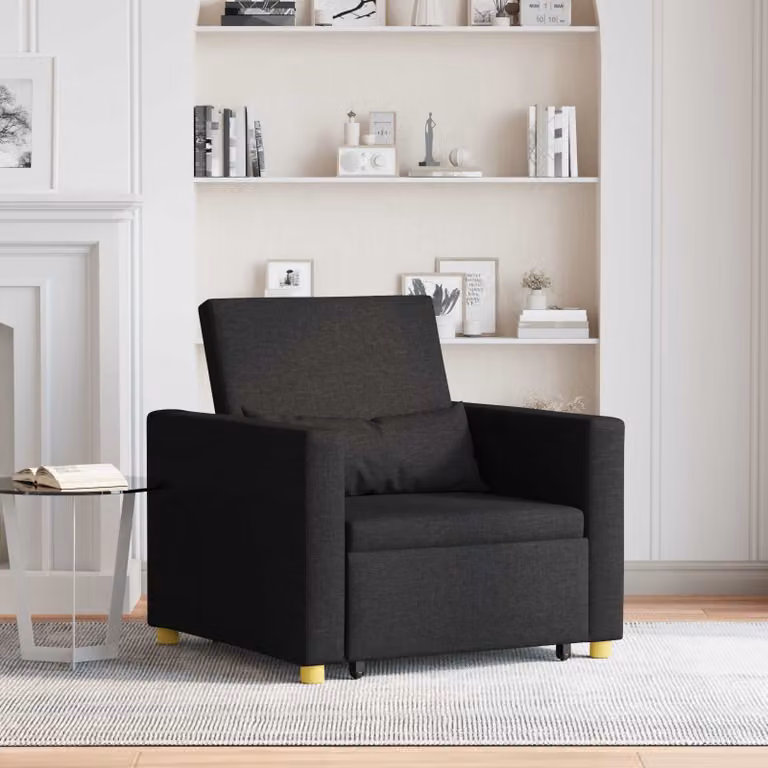vidaXL Divano letto singolo estraibile in tessuto nero con braccioli L/P/H: 90 x 165 x 87 cm
