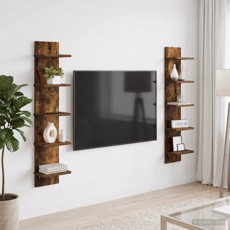 Set di 2 scaffali da parete moderni vidaXL in colore rovere fumo, L/P/H: 22 x 15 x 100 cm