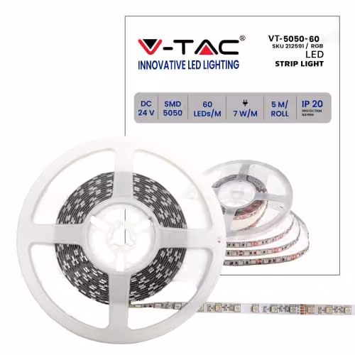 Strip LED SMD5050 10W/m 5m 60 LED/m 24V RGB IP20 10mm