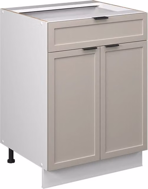 Mobiletto base per cucina Vicco Fame-Line Grigio Beige/Bianco con cassetto, senza piano di lavoro, L: 60 cm – 1