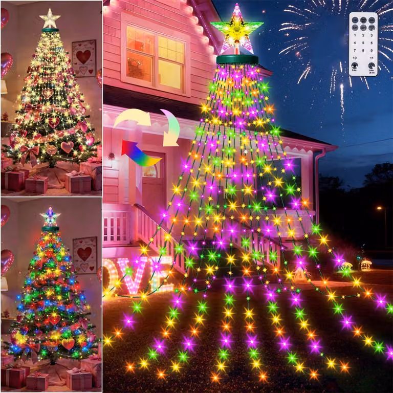 Catena luminosa a LED, 410 LED, multicolore/bianca calda, 11 modalità, adatta per alberi di altezza compresa tra 1,5 e 2,4 metri