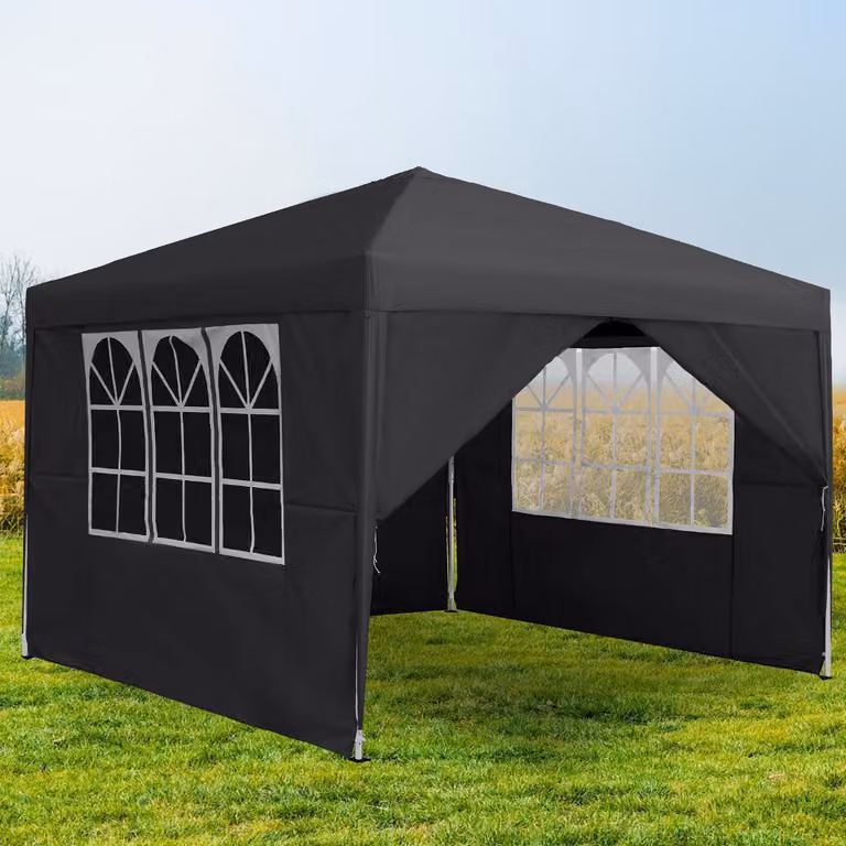 Gazebo da giardino 2,5x2,5 metri, impermeabile, color antracite, con 4 pannelli laterali e finestre, pieghevole, con protezione UV