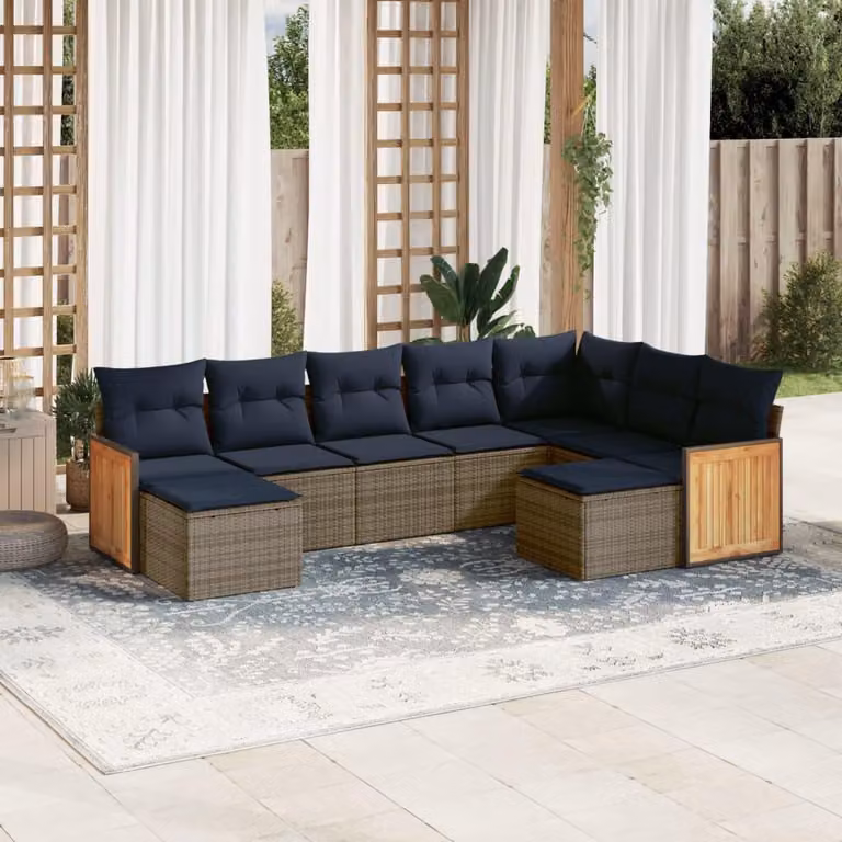 Maison Exclusive - Set di 9 pezzi per giardino con cuscini, grigio, polyrattan