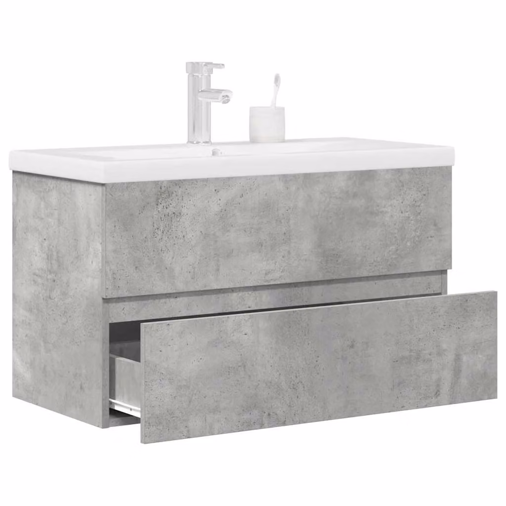 Set di mobili da bagno vidaXL composto da 2 pezzi in legno multistrato, colore grigio e bianco, con pensile e mobile sottolavabo moderno a parete L/P/H: 80 x 38,5 x 45 cm