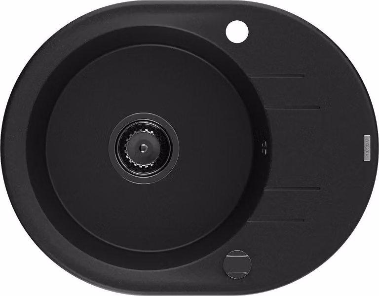 Mexen Kevin lavello in granito 1-vasca con sgocciolatoio 586 x 458 mm, nero, sifone nero - 6517581005-77-B