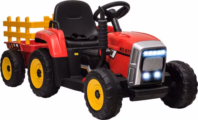 Trattore Elettrico per Bambini HOMCOM con Rimorchio Rimovibile, Batteria Ricaricabile 12V e Telecomando, Rosso