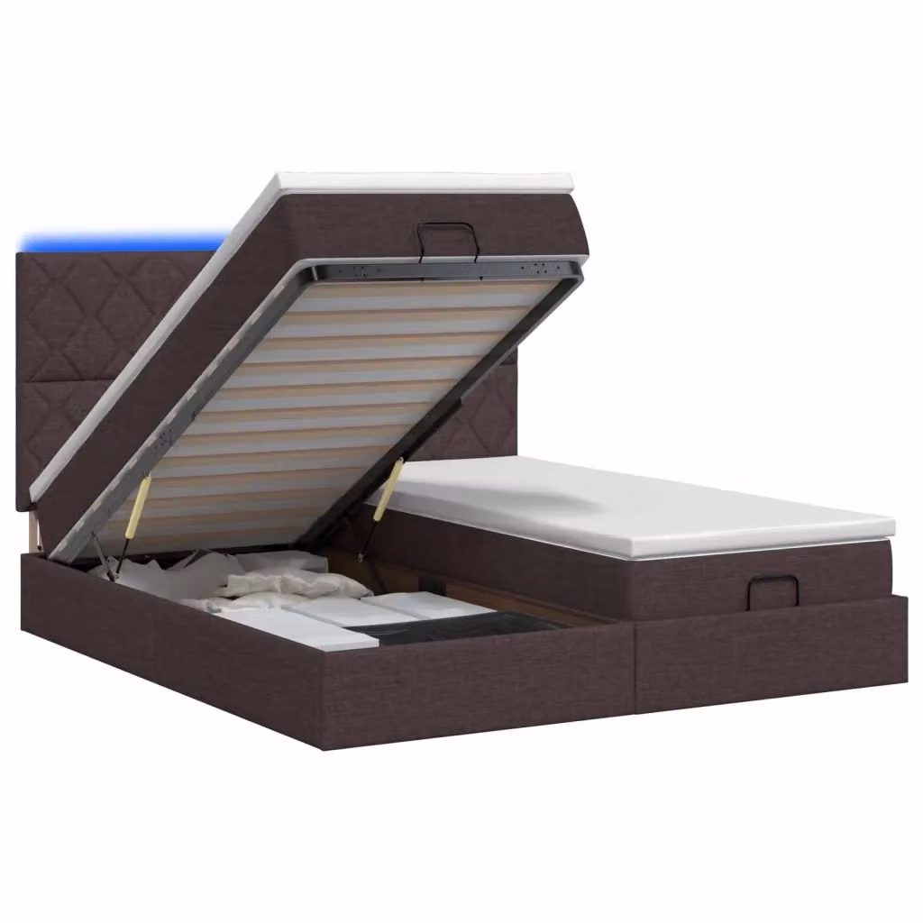 Letto Ottomano con Materasso vidaXL con Illuminazione LED e Porta USB, Marrone e Bianco, L/P/H: 200 x 200 x 140 cm – 2