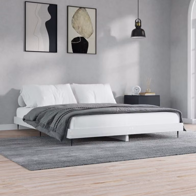 vidaXL Giroletto Bianco Lucido in Legno e Metallo 200x200 cm