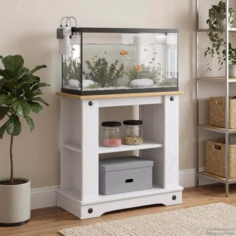 vidaXL Supporto per Acquario CORONA in Legno di Pino Cerato, Bianco e Marrone, L 60 cm x P 30 cm x H 60 cm