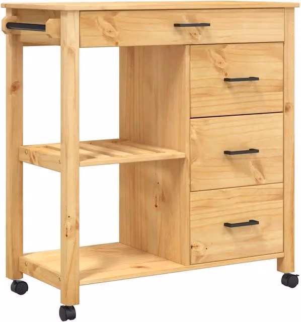Carrello da Cucina MONZA 84x40x88,5 cm in Legno Massello di Pino CFW9174470