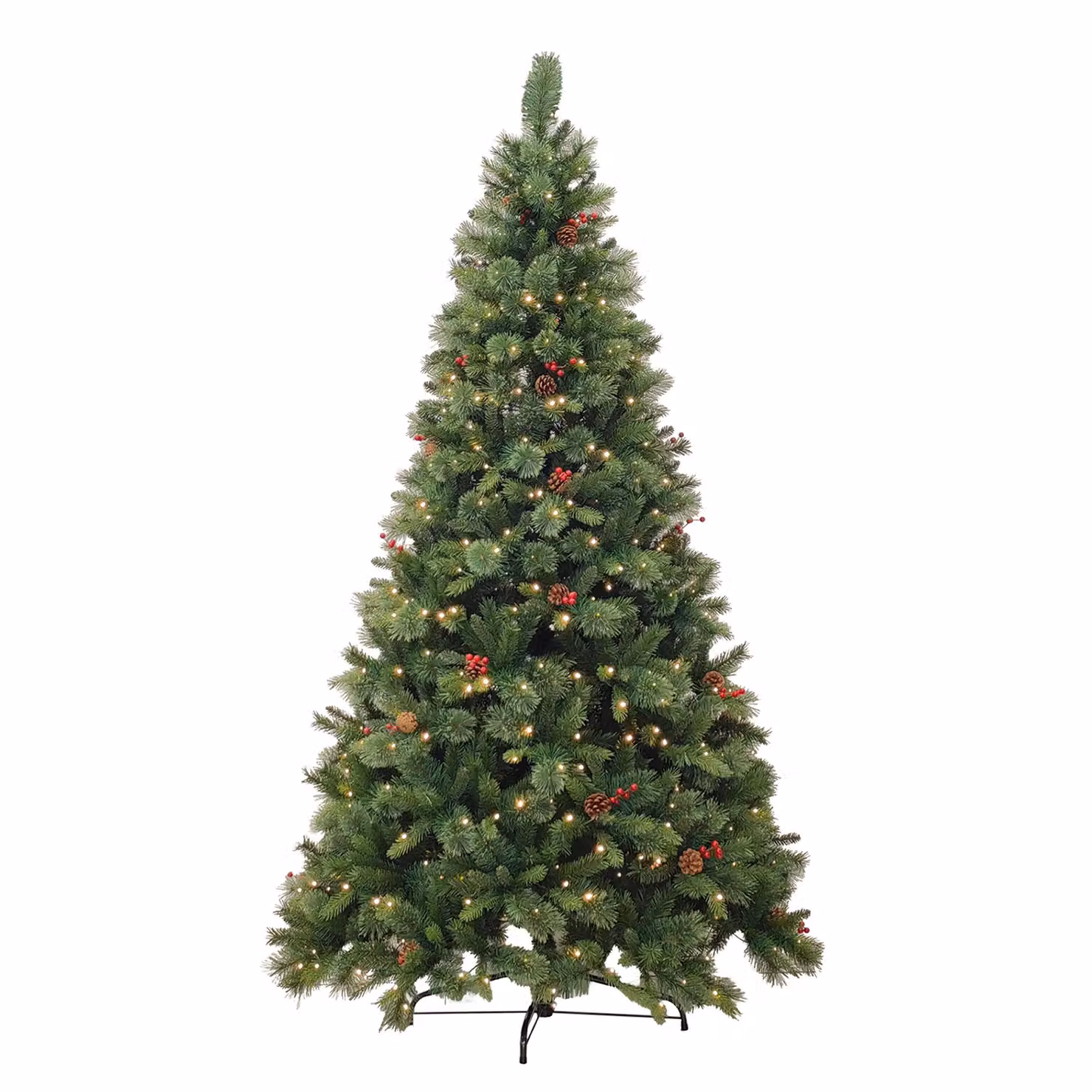 Albero di Natale Luminoso DICTROLUX Sirino con 600 LED Bianco Caldo, Pigne e Bacche, H 240 cm, Diametro alla base: 134 cm – 1