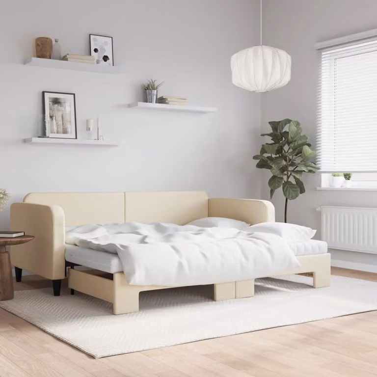 Maison Exclusive - Divano letto estraibile con materassi color crema 90x200 cm in tessuto
